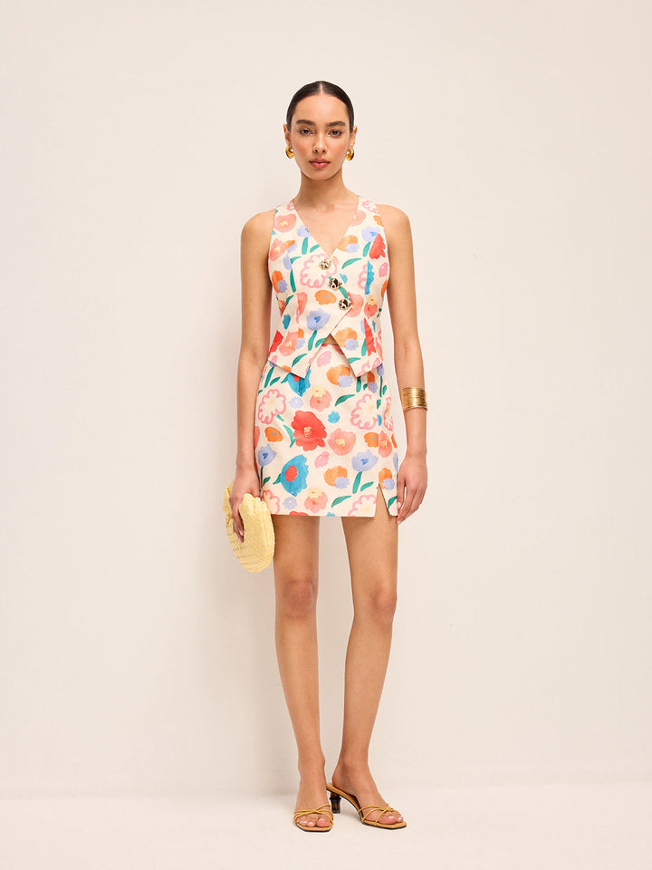 Floral Button Detail Skirt Set