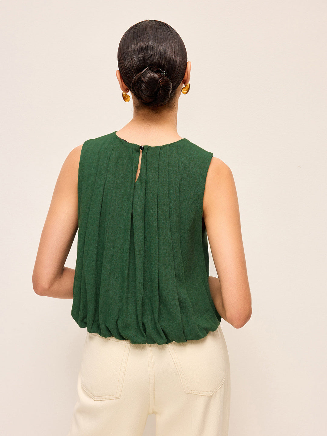 Pleated Cotton & Linen Sleeveless Top