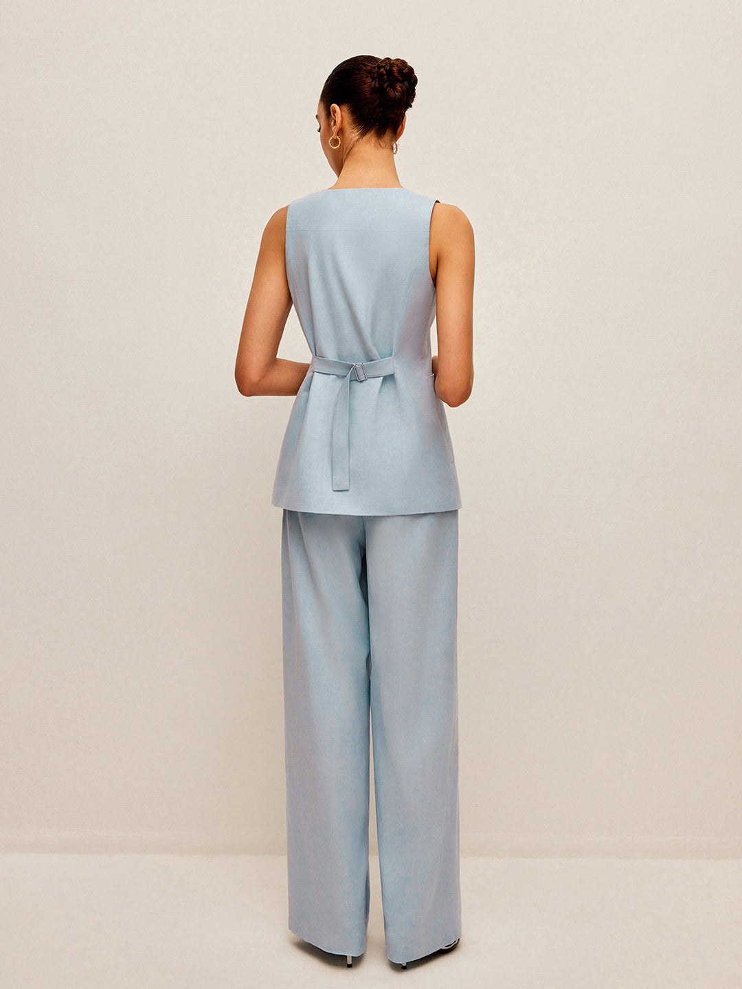 Cotton & Linen Tie-Back Vest With Pants Set