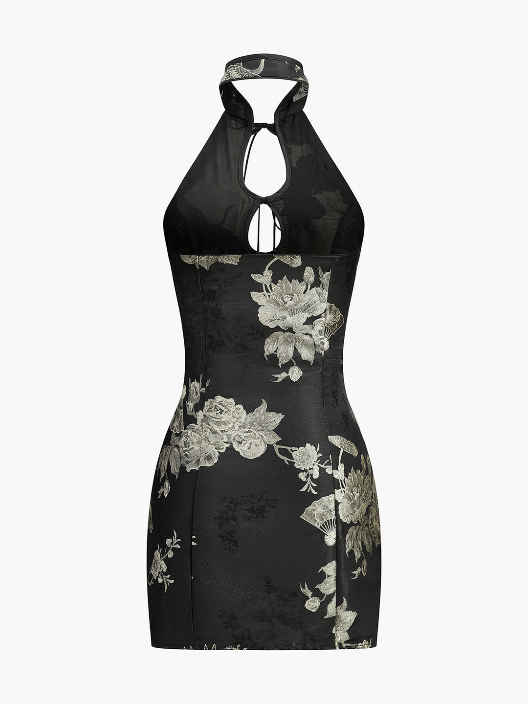 Floral Print Keyhole Detail Halter Dress