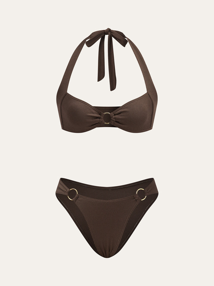 Ring Detail Halter Bikini Set