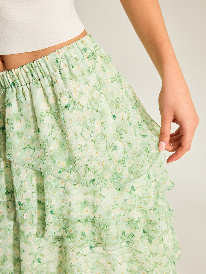 Semi-Sheer Golden Polka Dot Chiffon Tiered Skirt