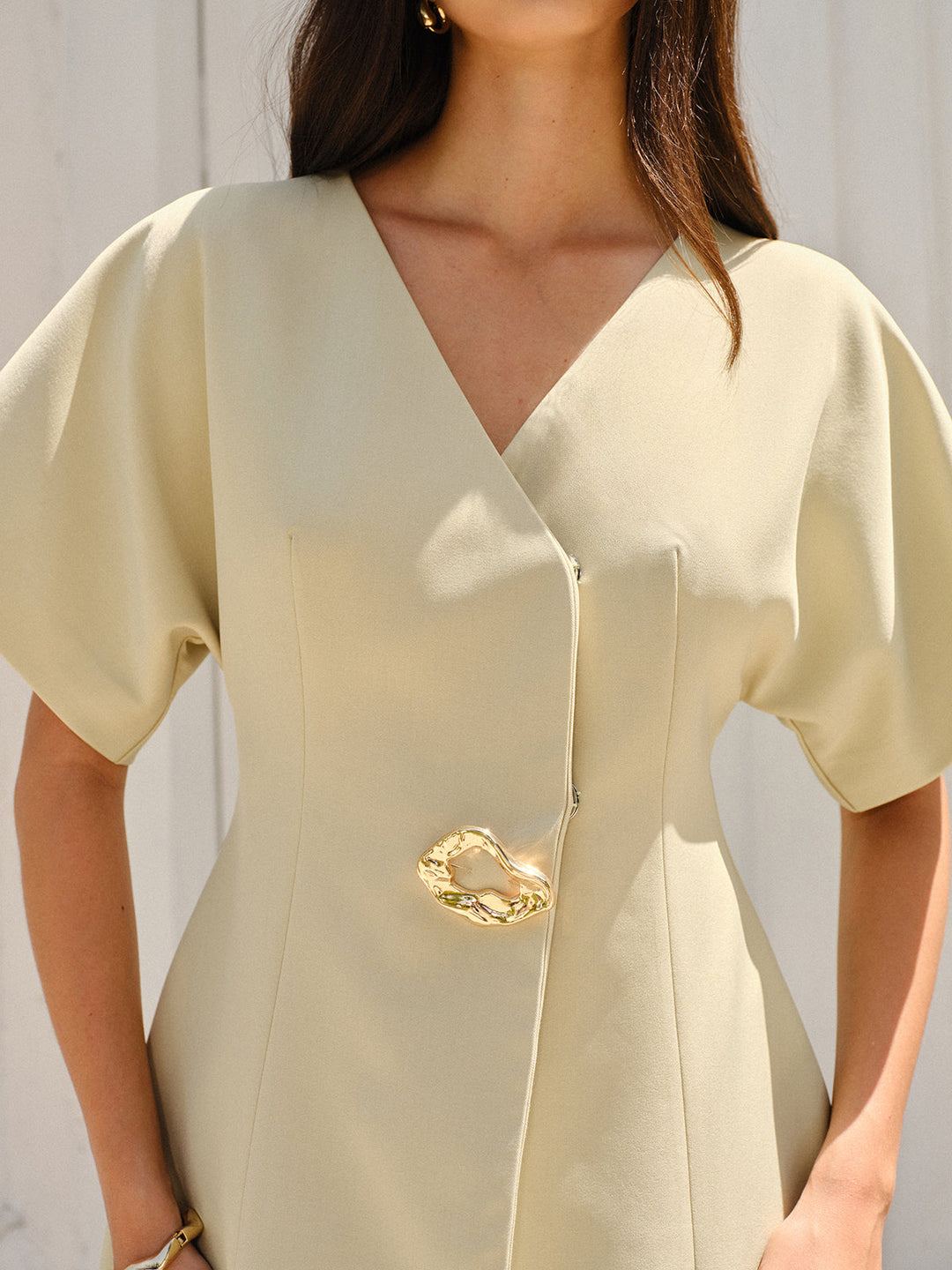 Short-Sleeved V-Neck Mini Dress