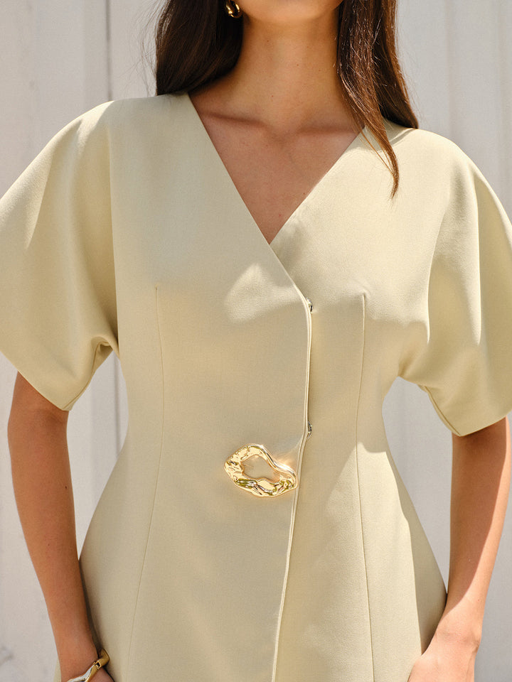 Short-Sleeved V-Neck Mini Dress