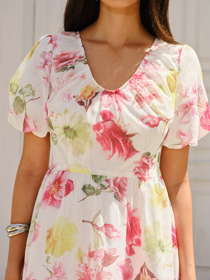 Floral Print Puff Sleeve Dress
