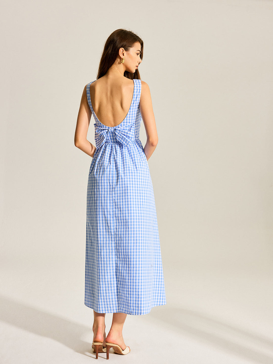 Back Bow Gingham Sleeveless Dress
