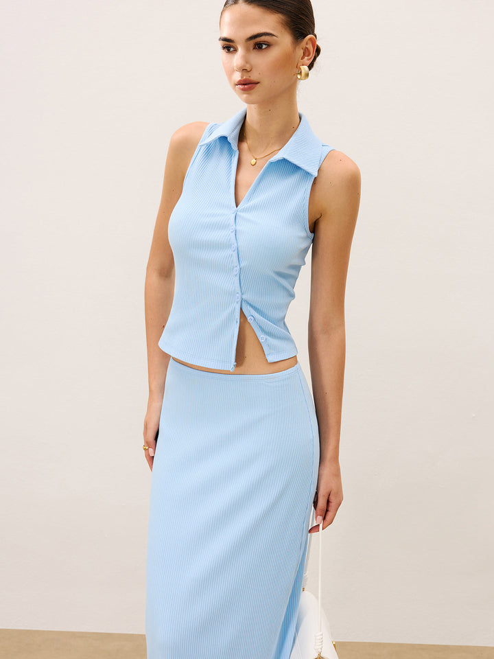 Sleeveless Crop Top and Maxi Skirt Set