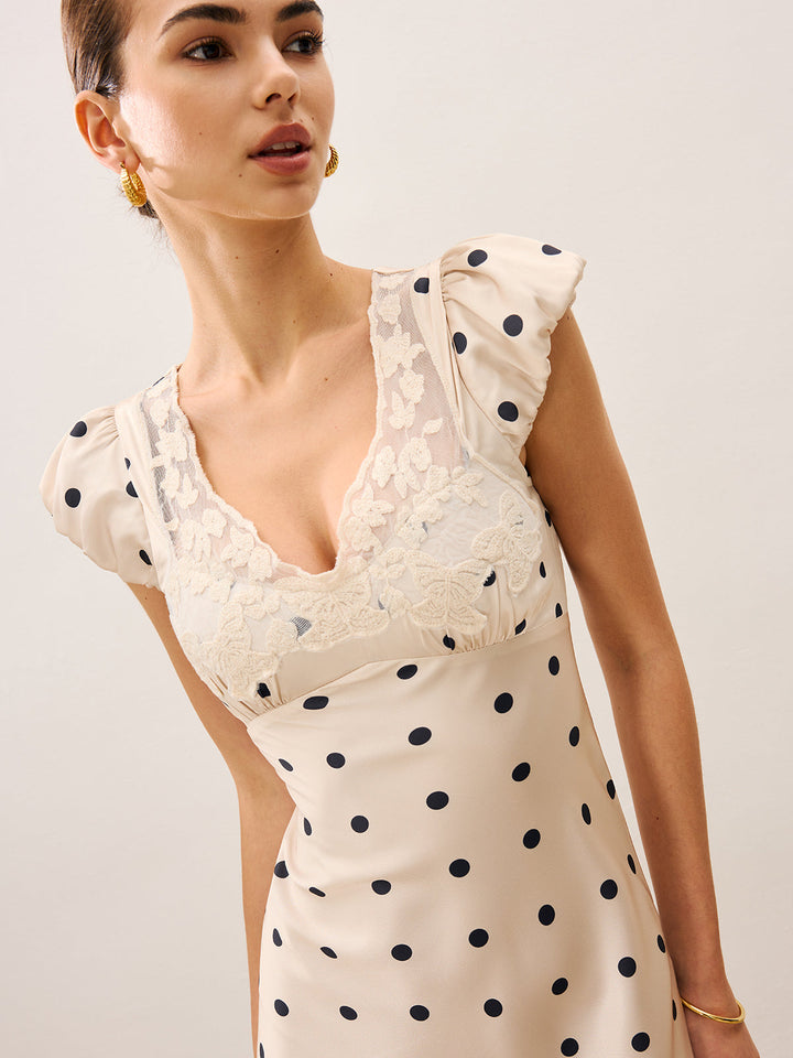 Lace Trim Polka Dot Dress