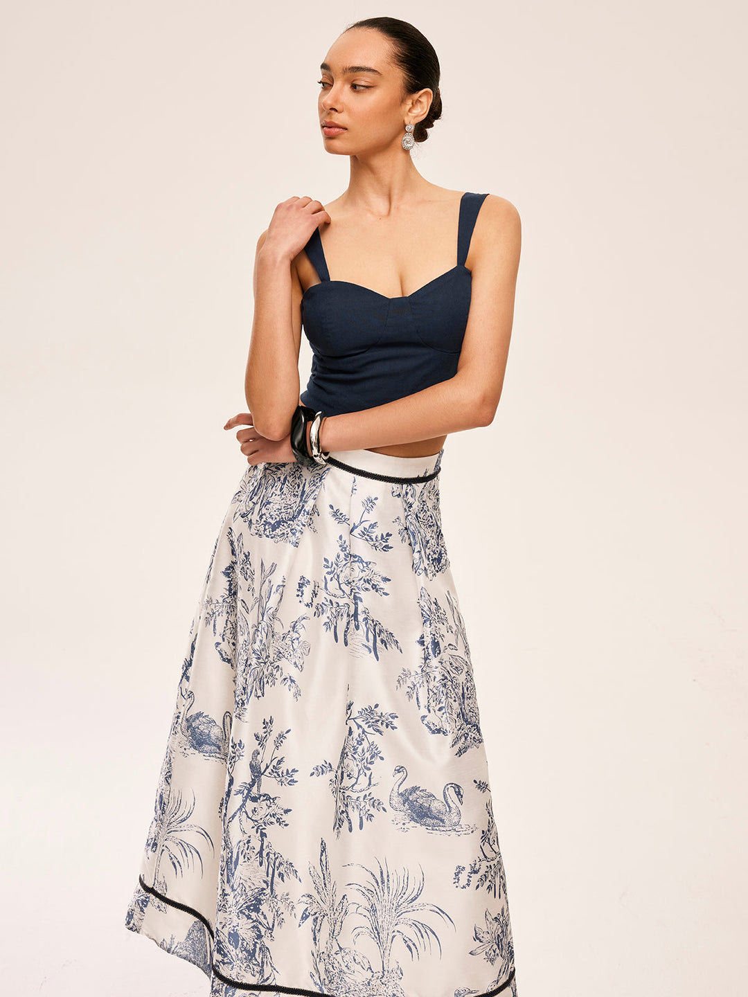 Cotton & Linen Floral Print Skirt Set