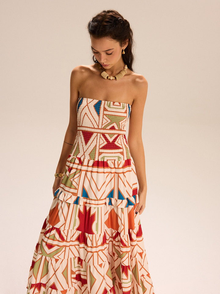 Color-Block Strapless Tiered Maxi Dress