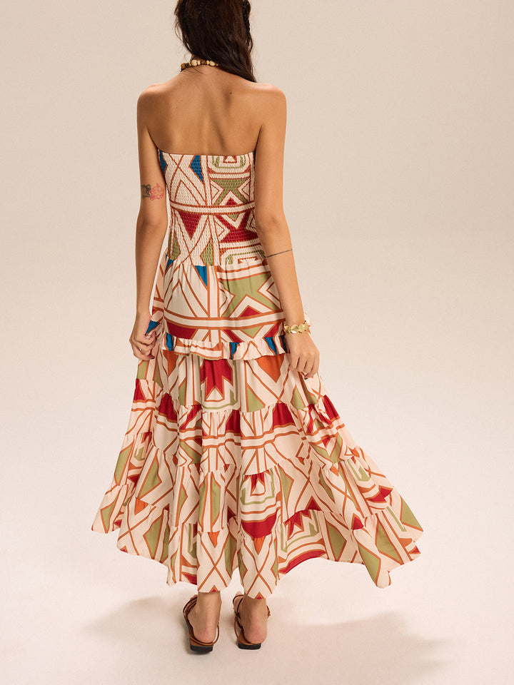 Color-Block Strapless Tiered Maxi Dress