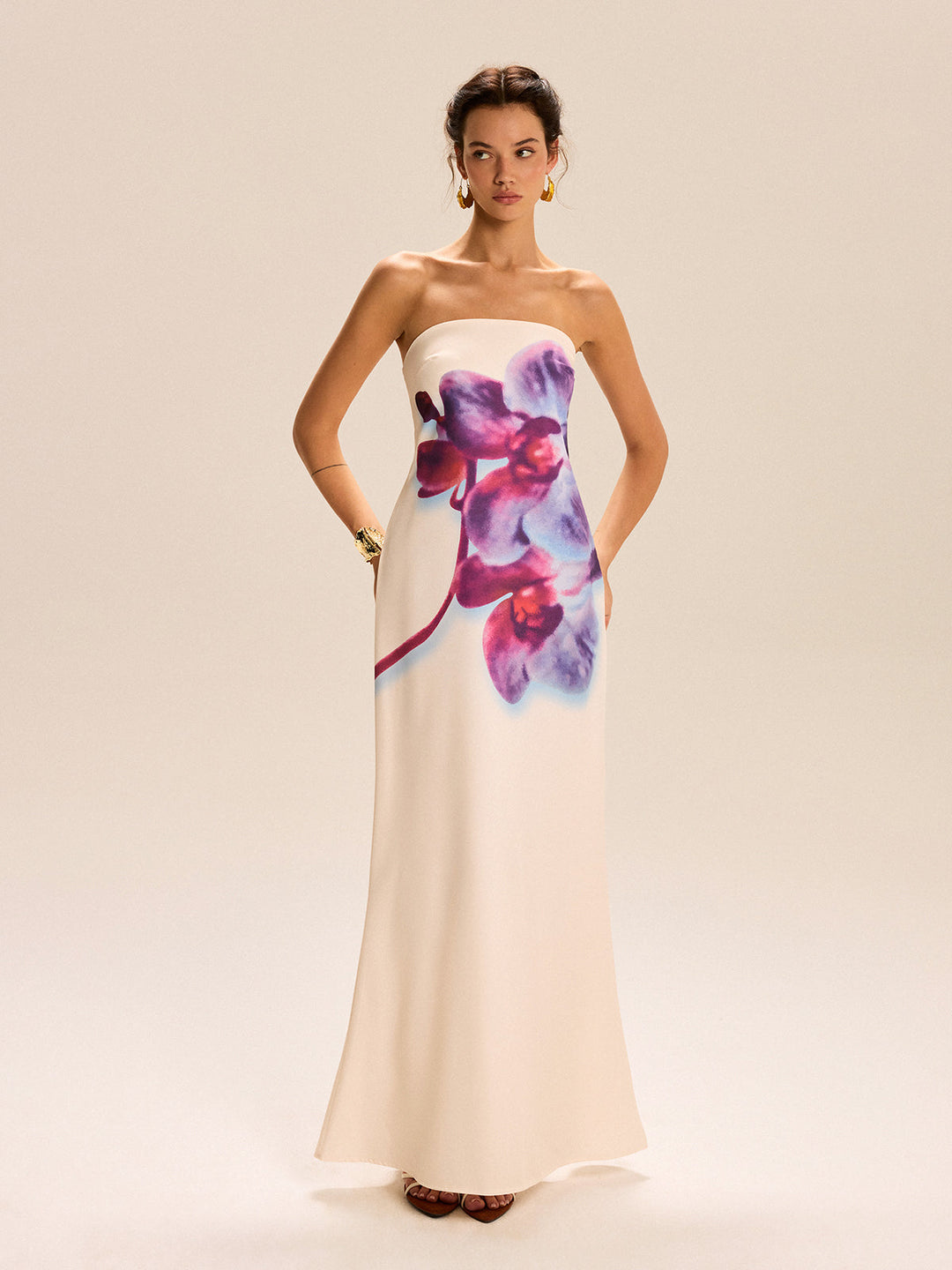 Strapless Floral Print Maxi Dress