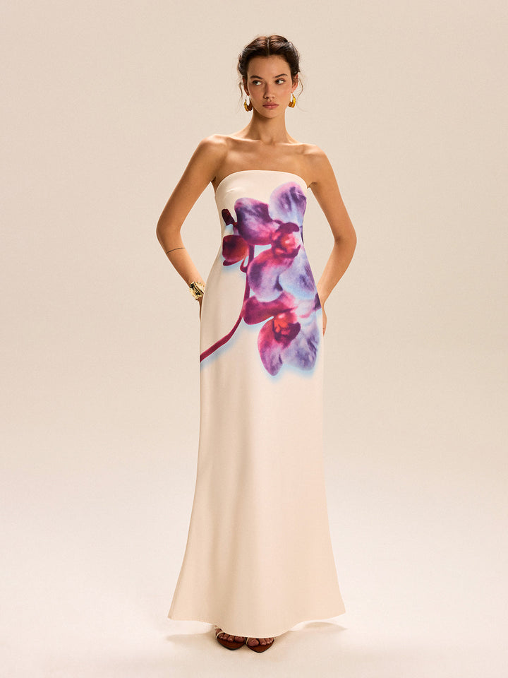 Strapless Floral Print Maxi Dress
