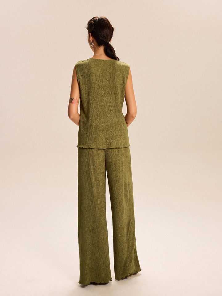 Sleeveless Tie-Front Top and Wide-Leg Pants Set