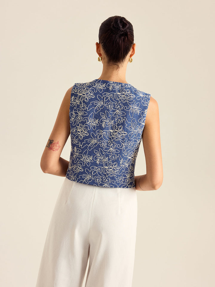 Floral Embroidered Vest