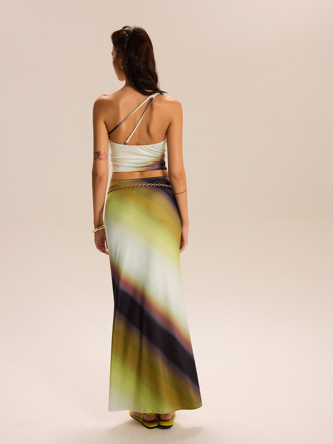 Gradient Print One-Shoulder Skirt Set