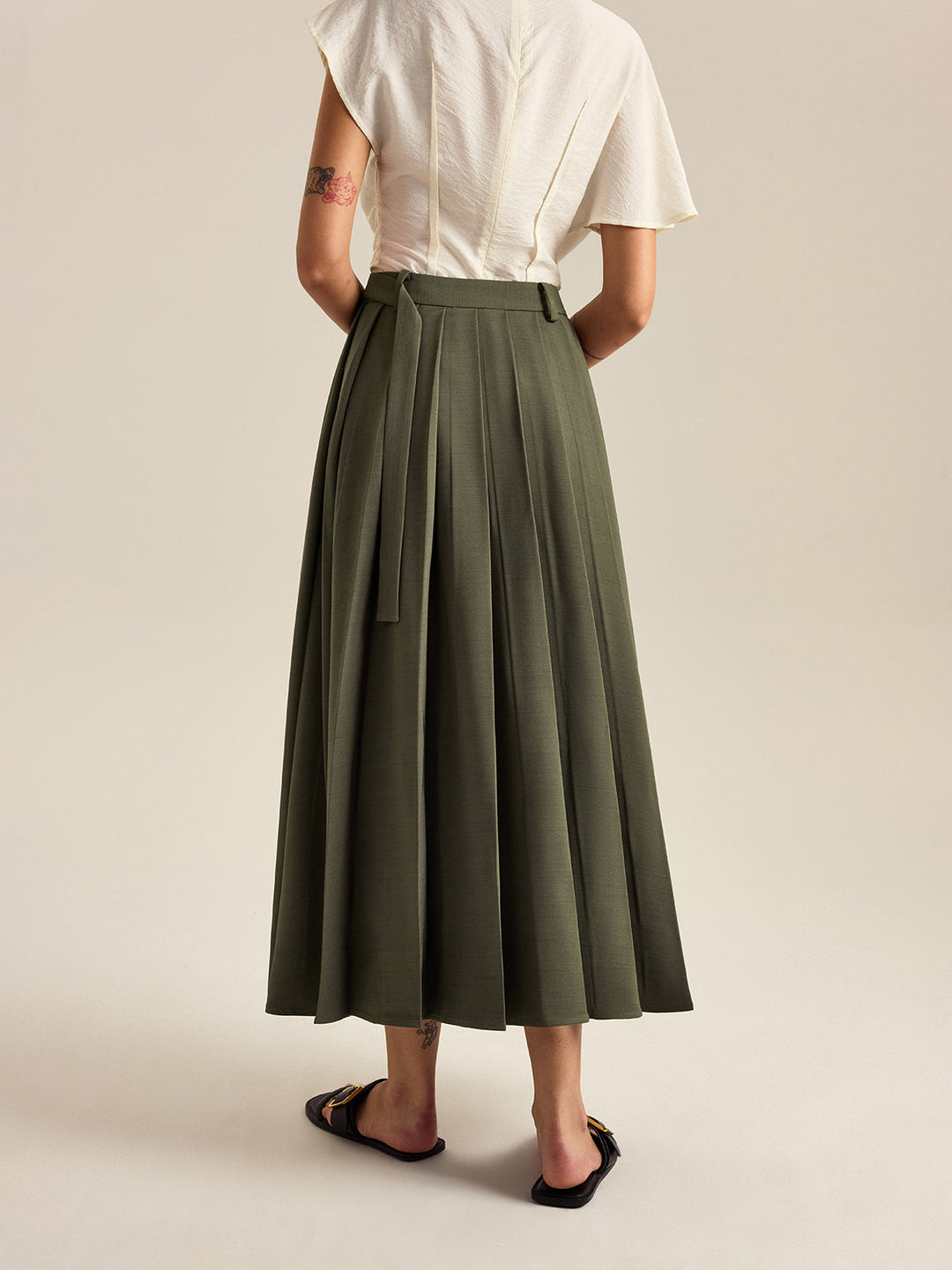 Pleated Midi Skirt with Side Slit