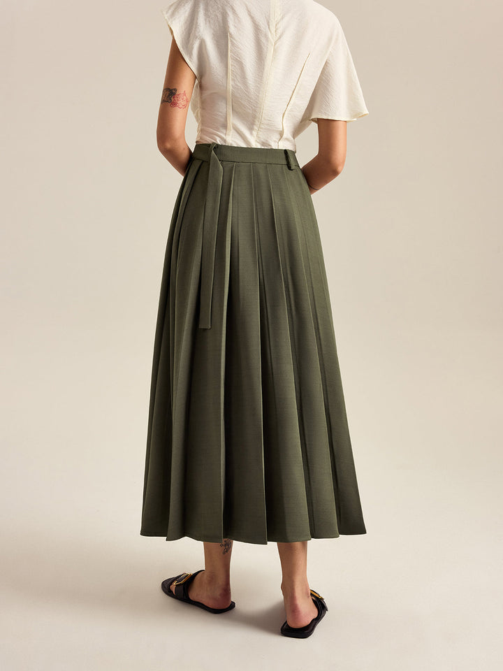 Pleated Midi Skirt with Side Slit