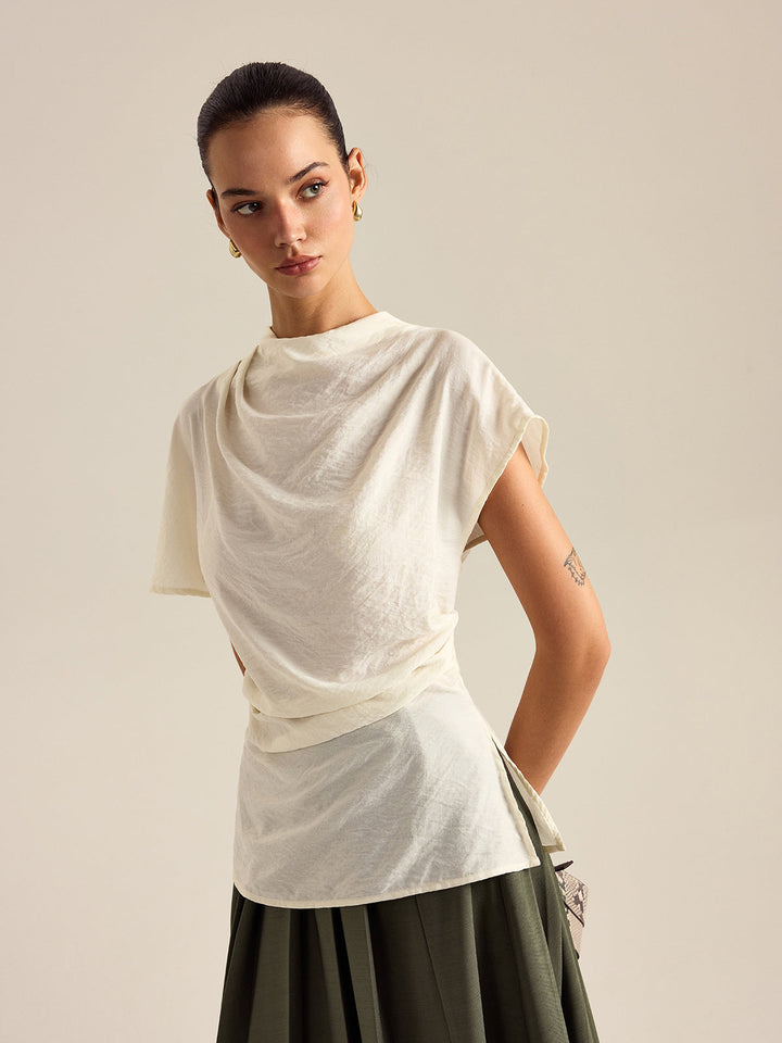 Draped Mock Neck Blouse