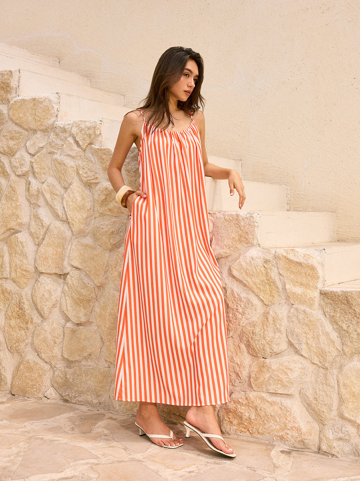 Striped Backless Maxi Dress