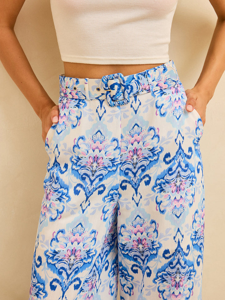 High-Waisted Floral Print Wide-Leg Pants