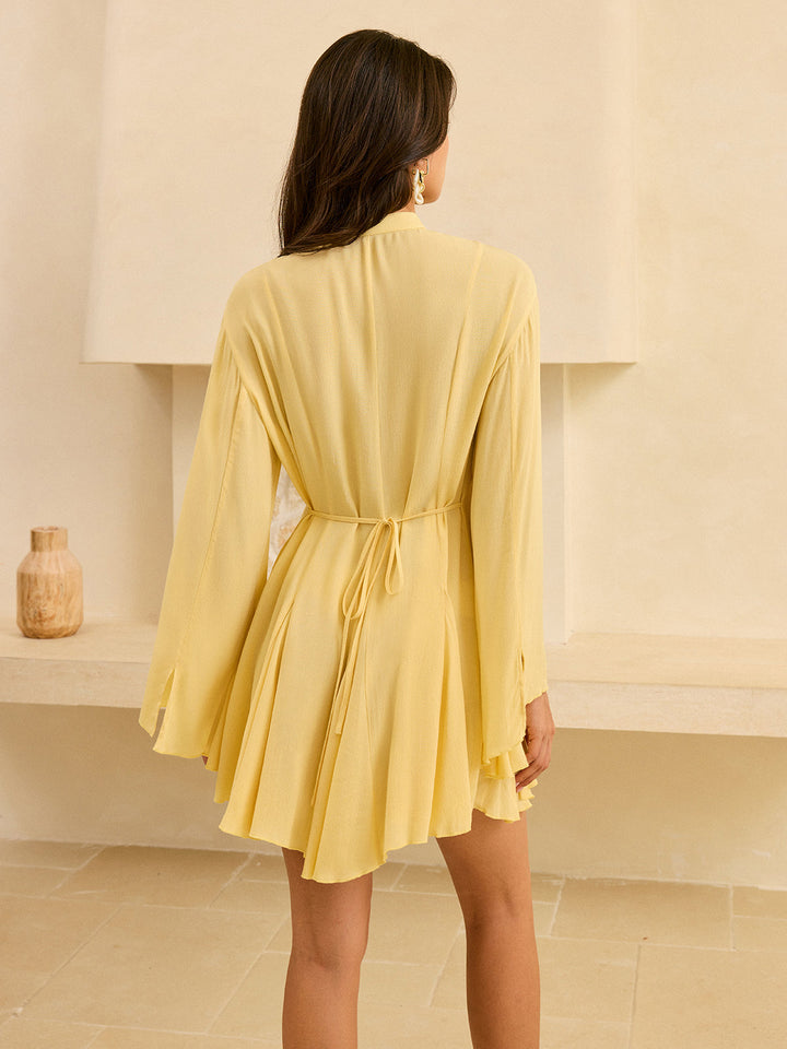 Tie-Front Flared Sleeve Dress