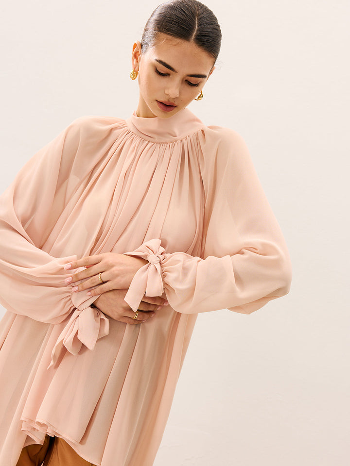 Ruffled Oversized Semi-Sheer Chiffon Blouse
