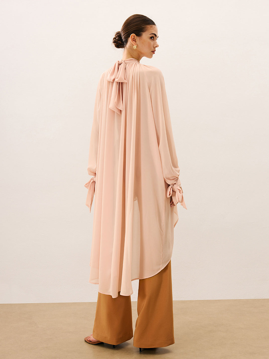 Ruffled Oversized Semi-Sheer Chiffon Blouse