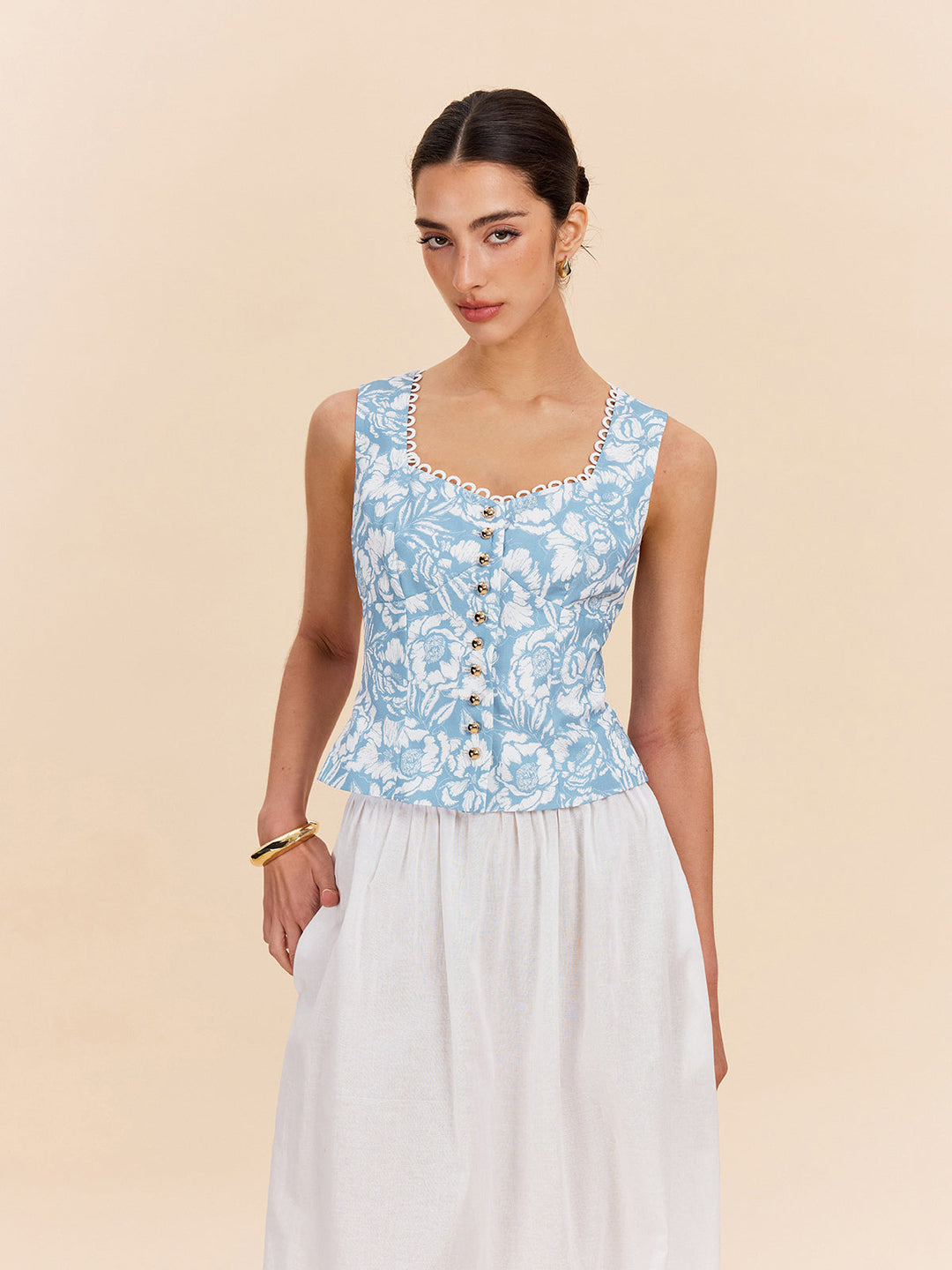 Floral Print Button-Front Top