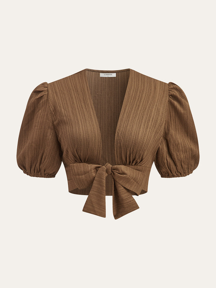 Puff-Sleeve Crop Top and Smocked-Waist Midi Skirt Set