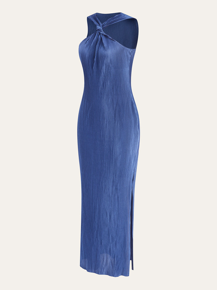 Pleated Twist-Front Midi Dress