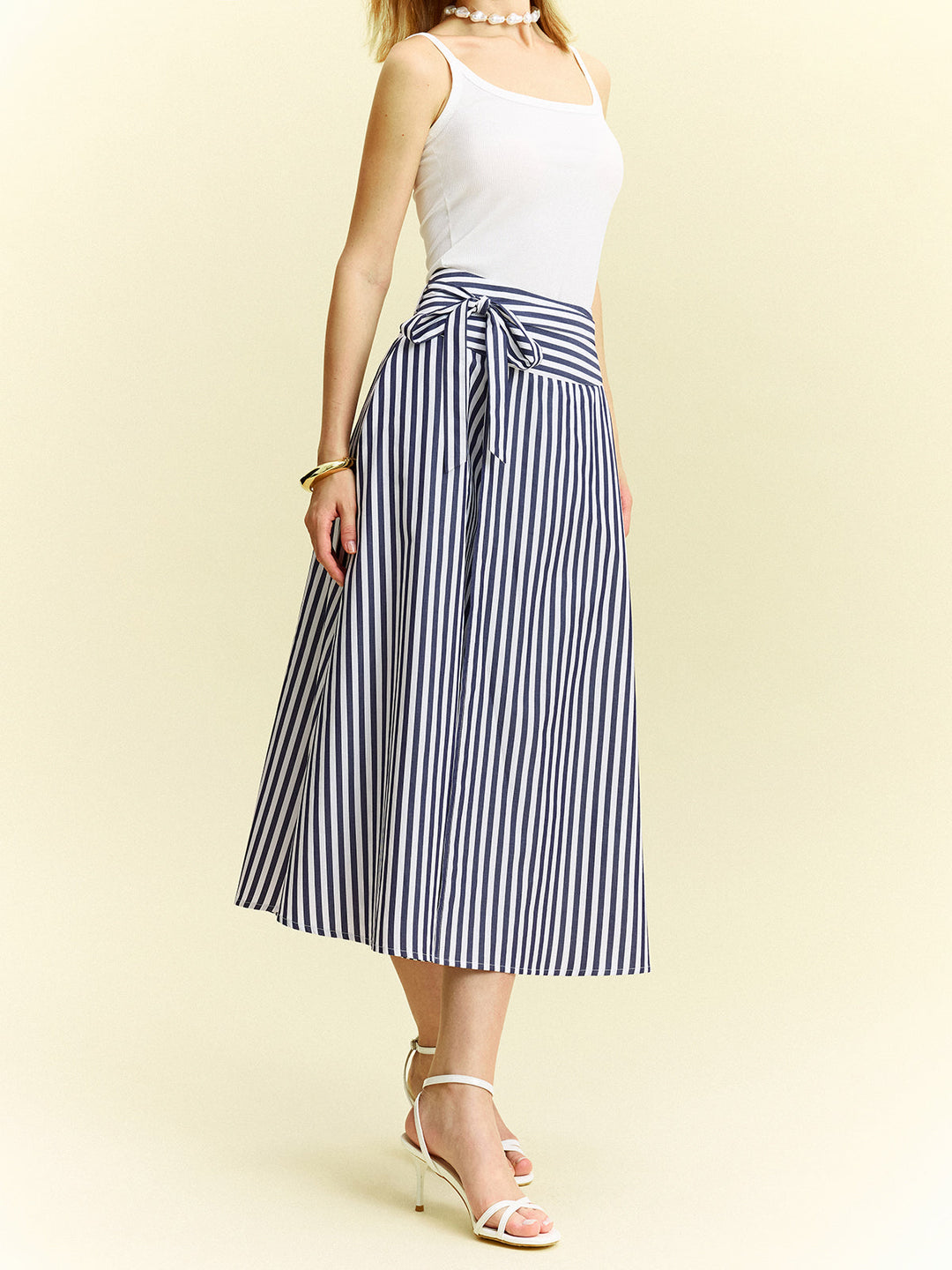 Striped Wrap-Around Midi Skirt