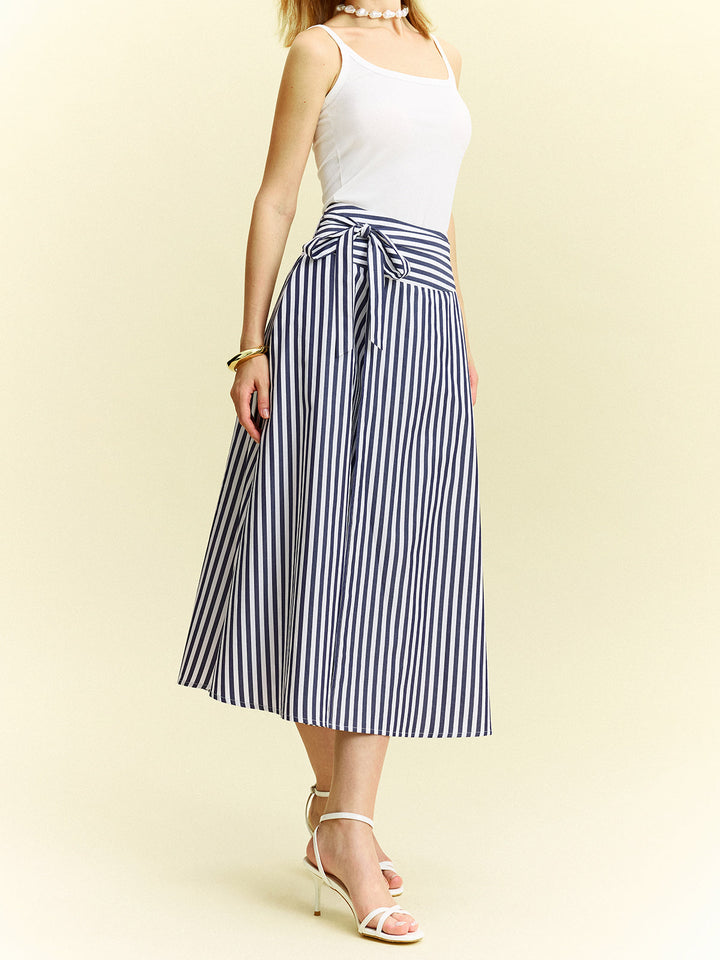 Striped Wrap-Around Midi Skirt