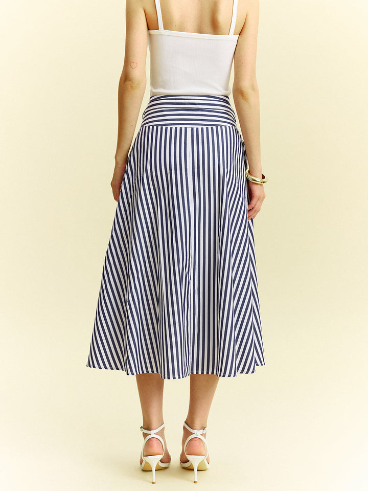 Striped Wrap-Around Midi Skirt