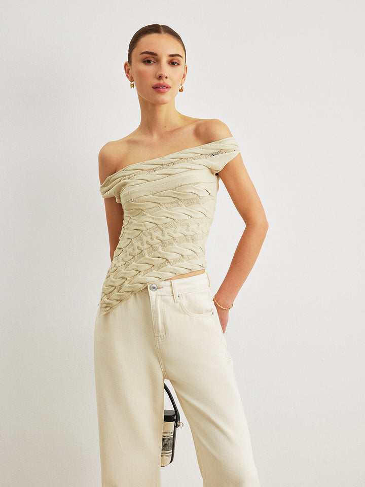Off-Shoulder Cable Knit Top
