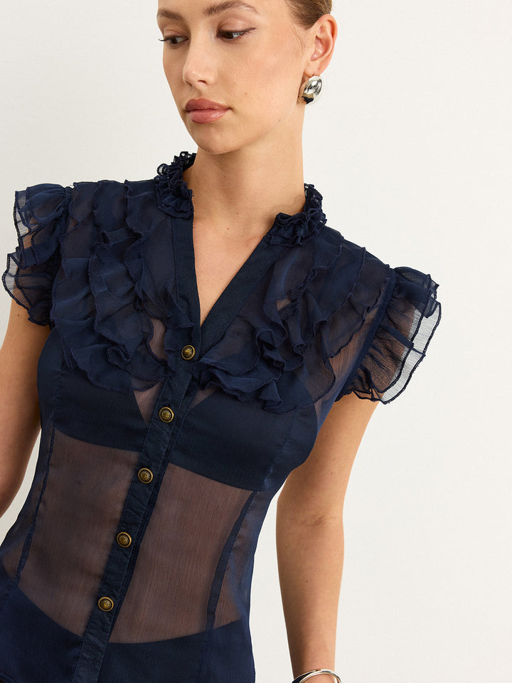 Semi-Sheer Ruffled Blouse