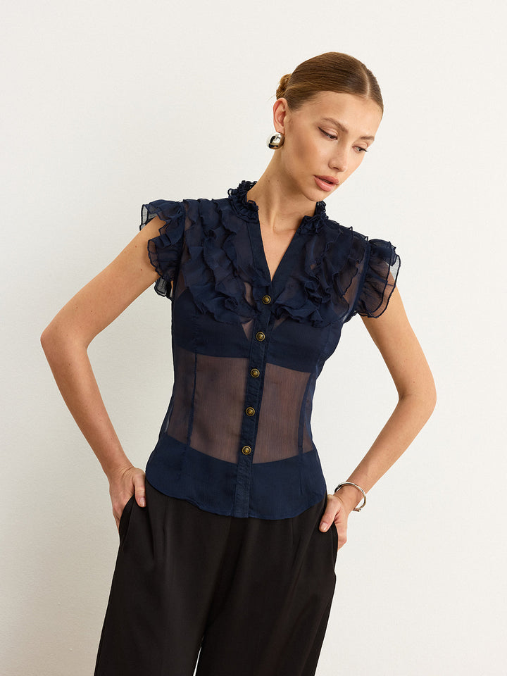 Semi-Sheer Ruffled Blouse
