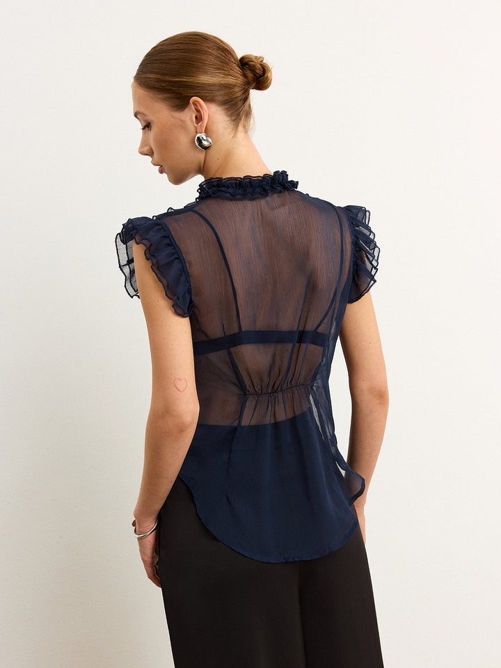Semi-Sheer Ruffled Blouse