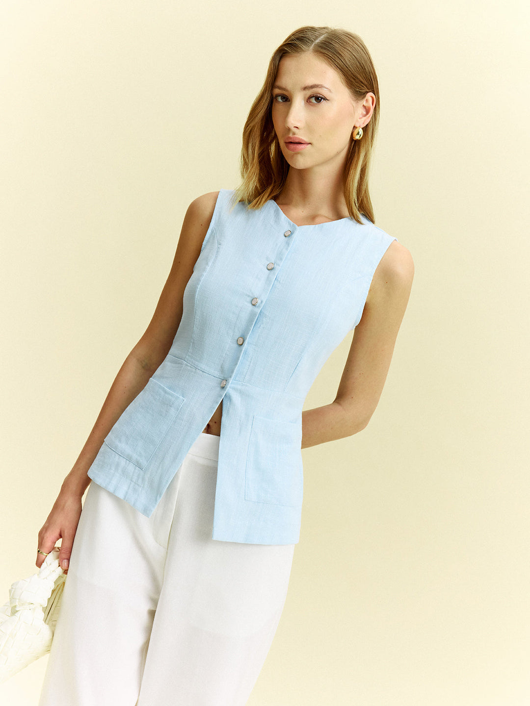 Sleeveless Button-Front Vest