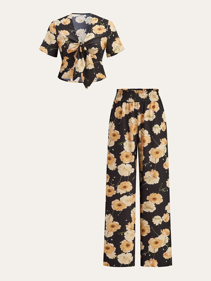 Floral Print Knotted Blouse