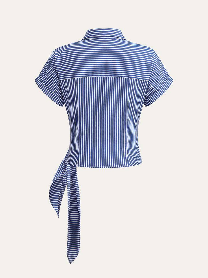 Striped Asymmetric Draped Blouse