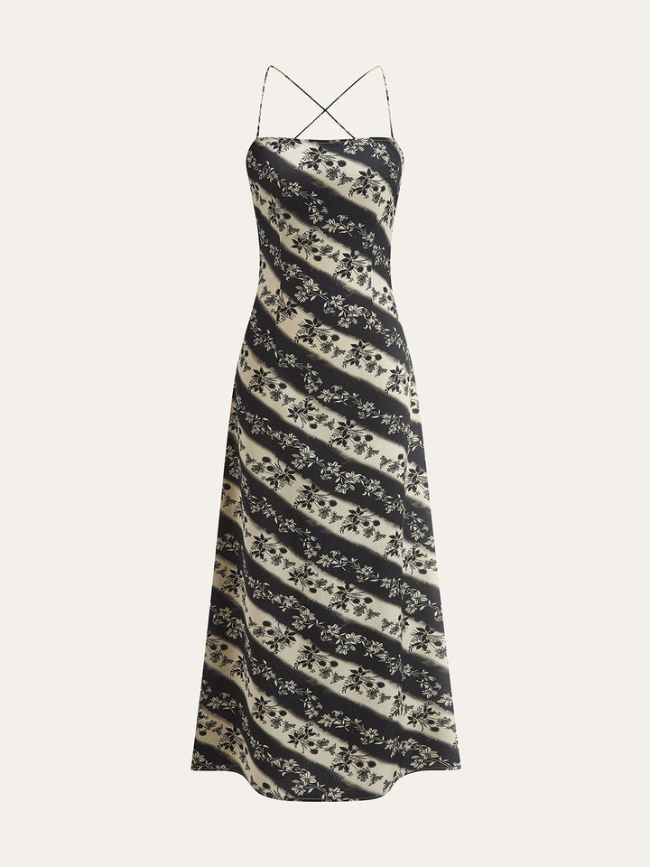 Floral Striped Criss-Cross Back Maxi Dress