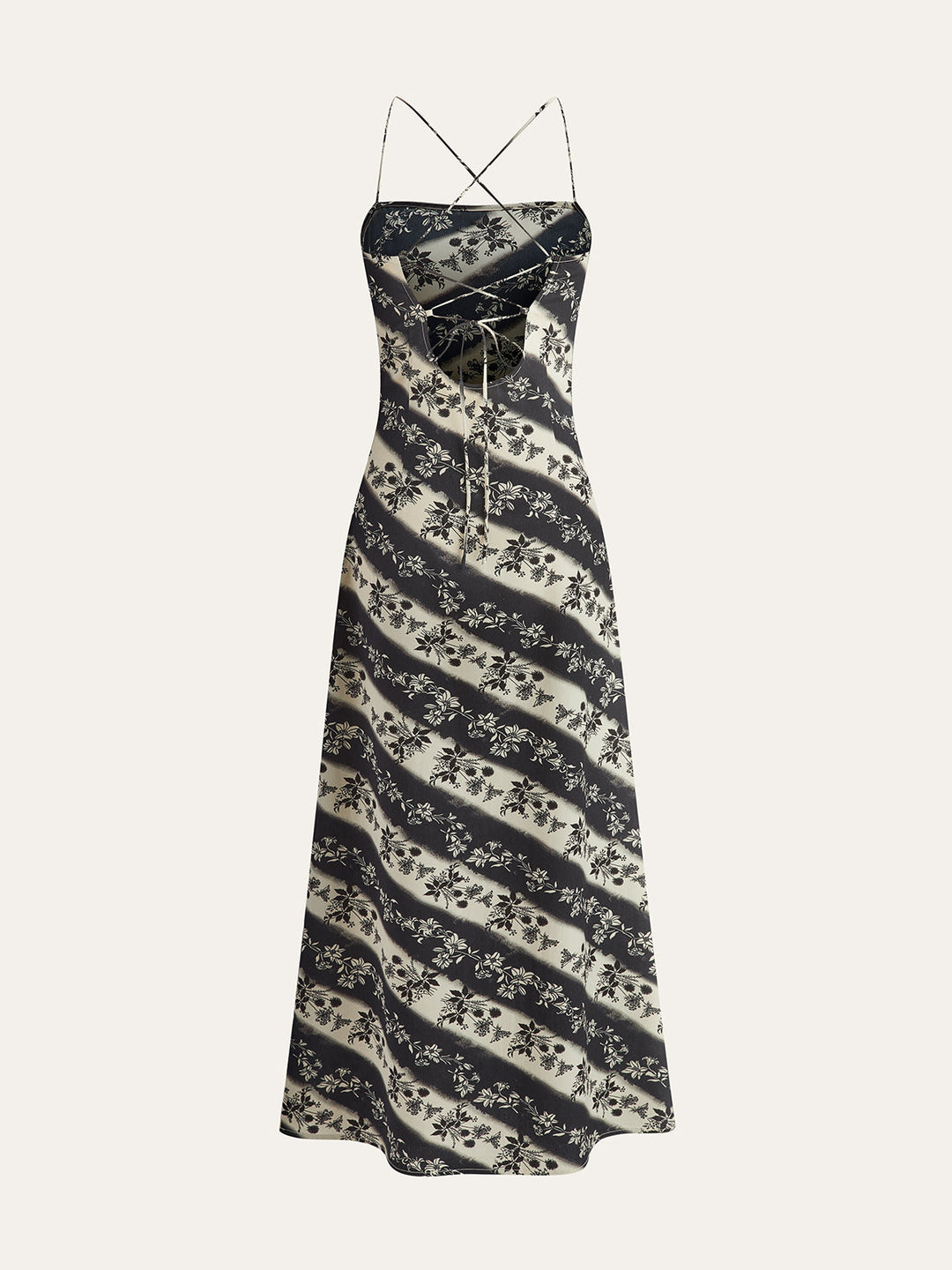 Floral Striped Criss-Cross Back Maxi Dress