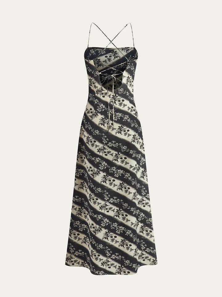 Floral Striped Criss-Cross Back Maxi Dress