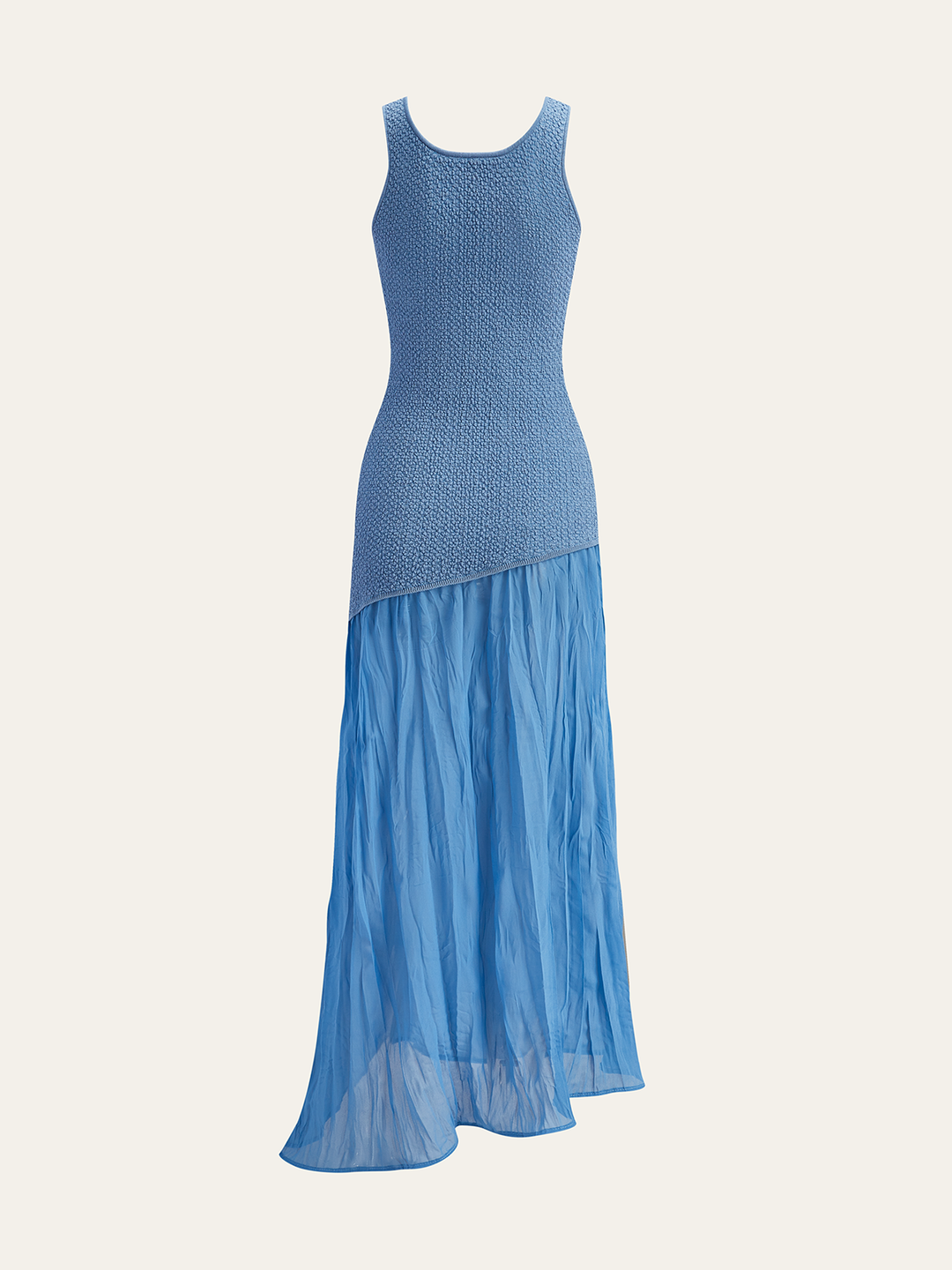 Sleeveless Knit-Mesh and Chiffon Maxi Dress
