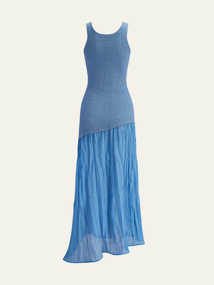 Sleeveless Knit-Mesh and Chiffon Maxi Dress