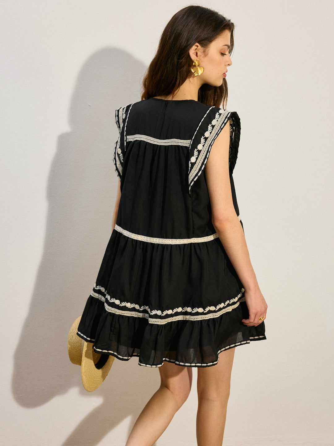 Embroidered Mini Dress with Ruffle Hem