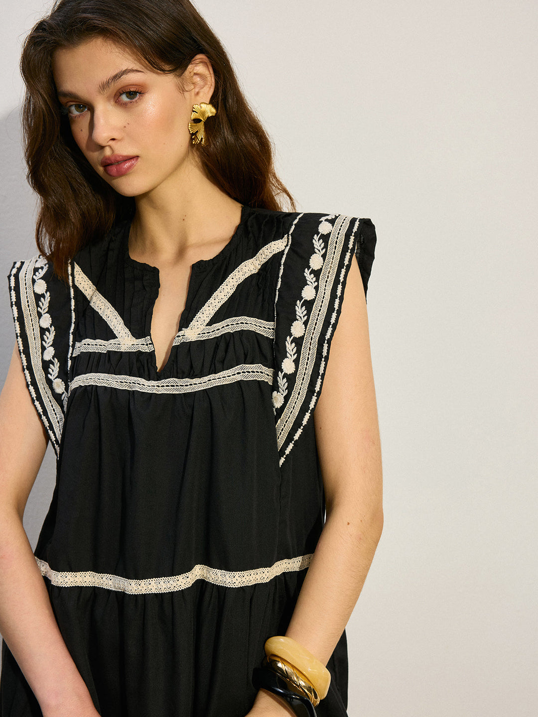 Embroidered Mini Dress with Ruffle Hem