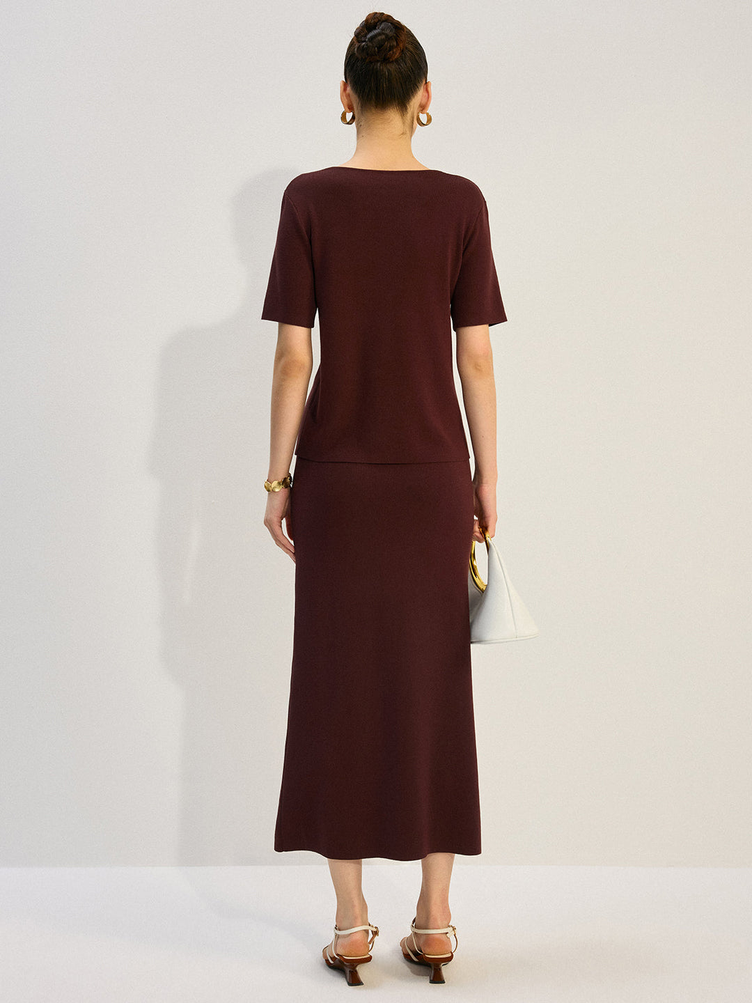 Metal Decor V-Neck Knit Co-ords Set