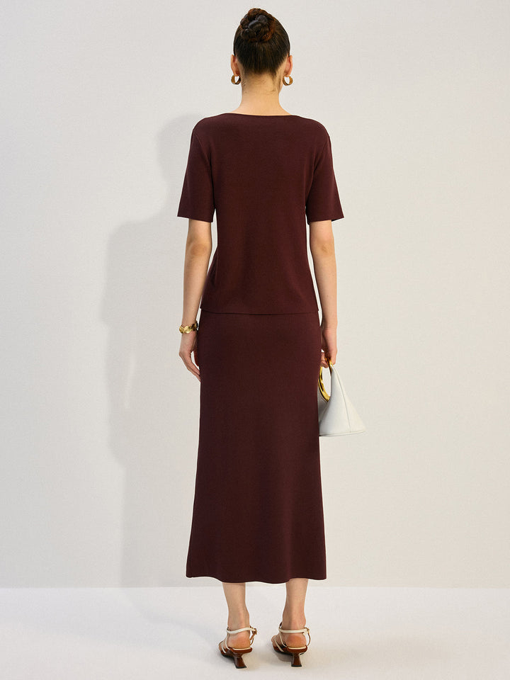 Metal Decor V-Neck Knit Co-ords Set